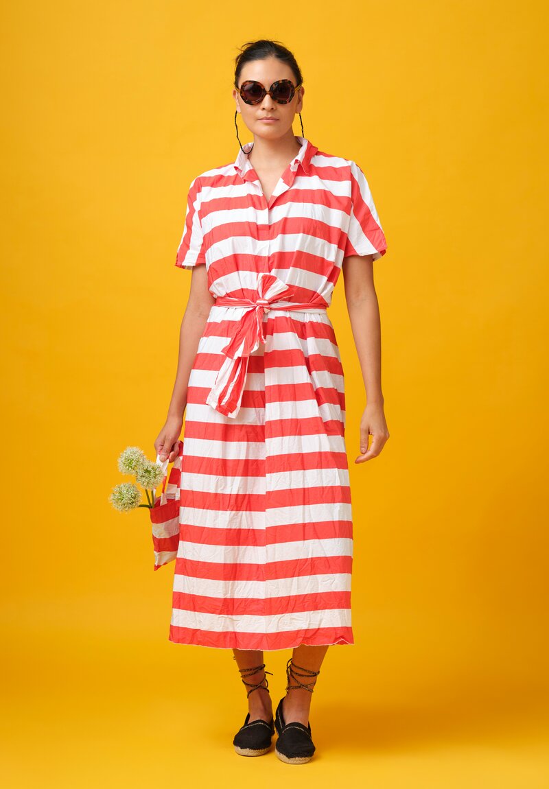 Daniela Gregis Washed Cotton Manichina Dress in Red Stripes