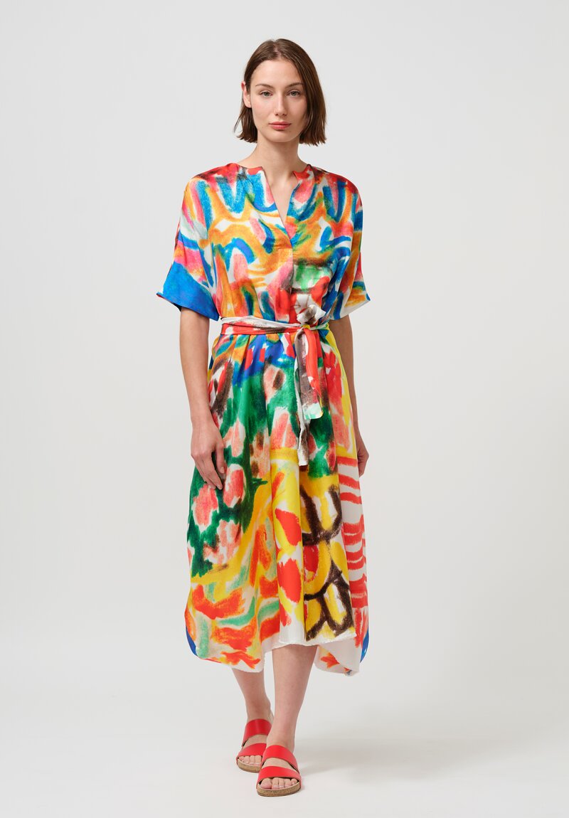 Daniela Gregis Silk Manichina Dress in Basilico Drawing