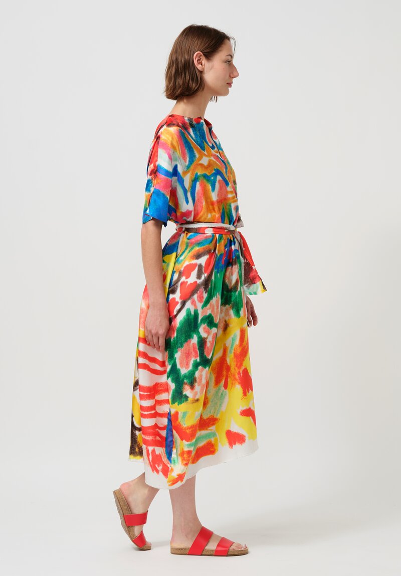 Daniela Gregis Silk Manichina Dress in Basilico Drawing