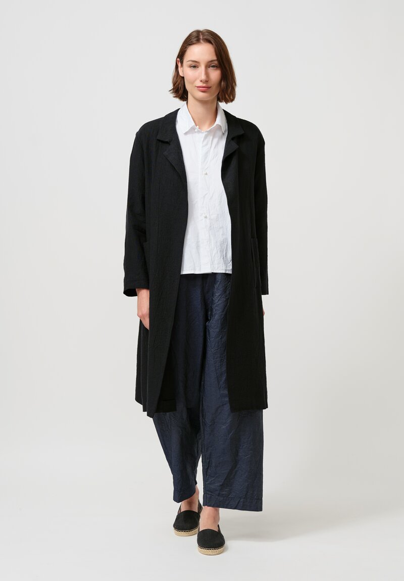 Daniela Gregis Linen Punto Bianco Coat in Jet Black
