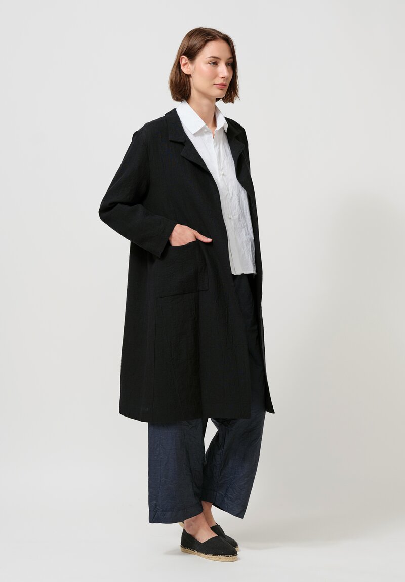 Daniela Gregis Linen Punto Bianco Coat in Jet Black