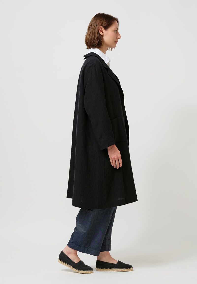 Daniela Gregis Linen Punto Bianco Coat in Jet Black