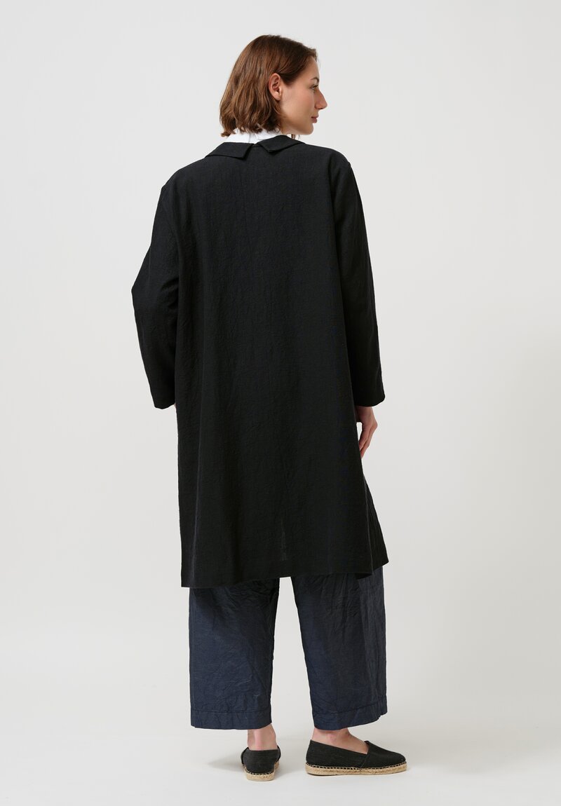 Daniela Gregis Linen Punto Bianco Coat in Jet Black