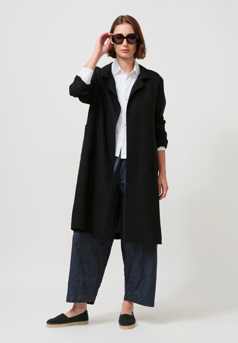 Daniela Gregis Linen Punto Bianco Coat in Jet Black
