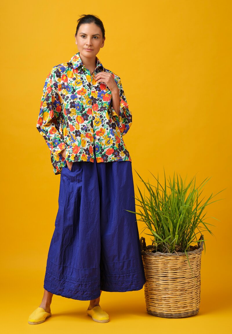 Daniela Gregis Washed Cotton Cropped Uomo Larga Shirt in Multi-Color Fiori Grandi