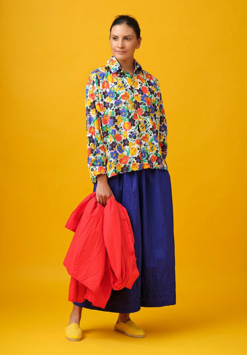 Daniela Gregis Washed Cotton Cropped Uomo Larga Shirt in Multi-Color Fiori Grandi