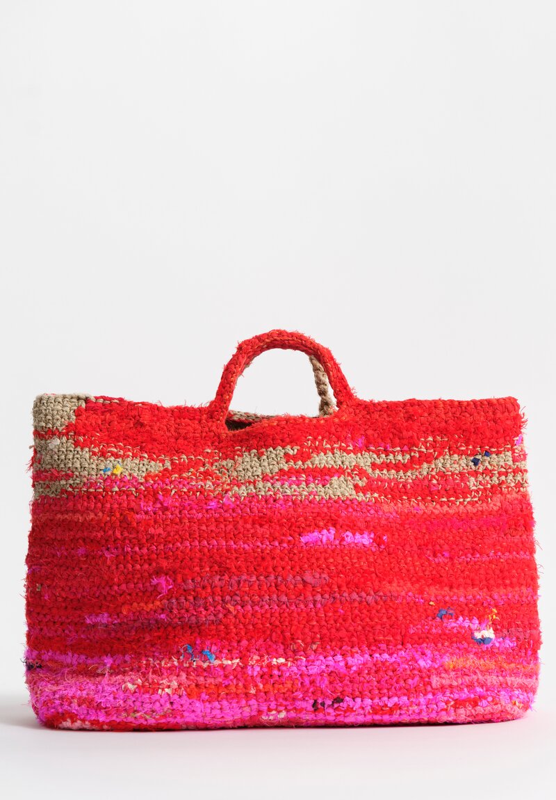 Daniela Gregis Cotton Linen Reversible Crocheted Borsa Bag Fuschia Pink & Brown