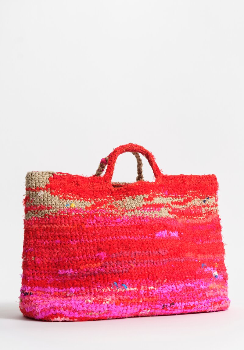 Daniela Gregis Cotton Linen Reversible Crocheted Borsa Bag Fuschia Pink & Brown