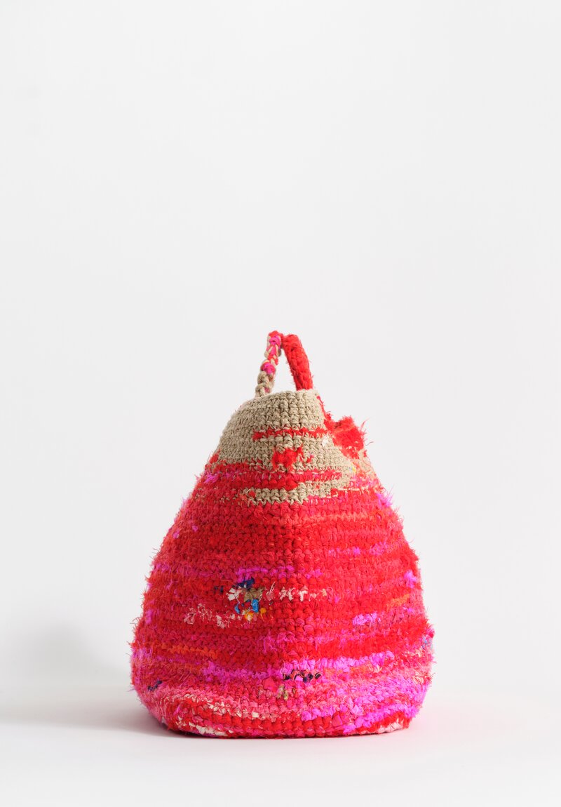 Daniela Gregis Cotton Linen Reversible Crocheted Borsa Bag Fuschia Pink & Brown
