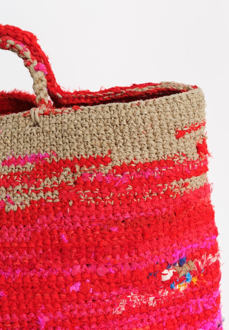 Daniela Gregis Cotton Linen Reversible Crocheted Borsa Bag Fuschia Pink & Brown