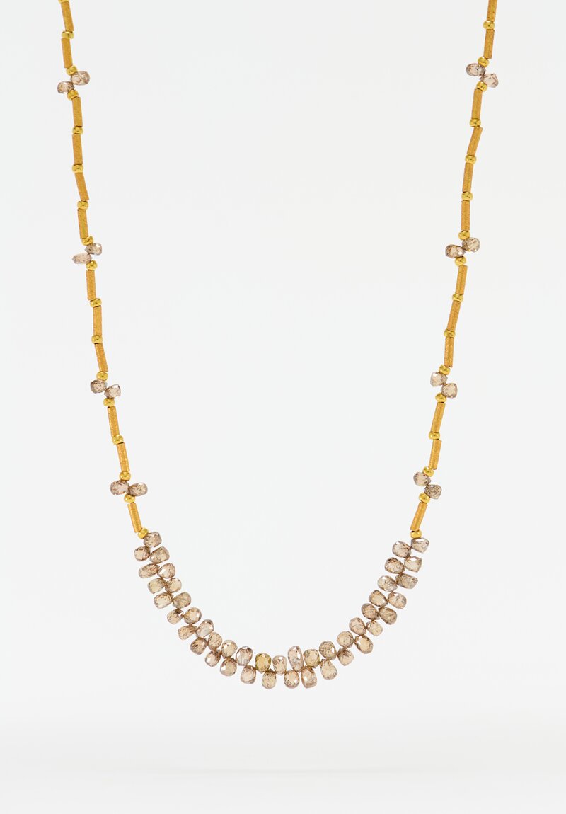 Greig Porter 18K Rounds, Cylinders & Champagne Diamond Droplet Necklace 19"