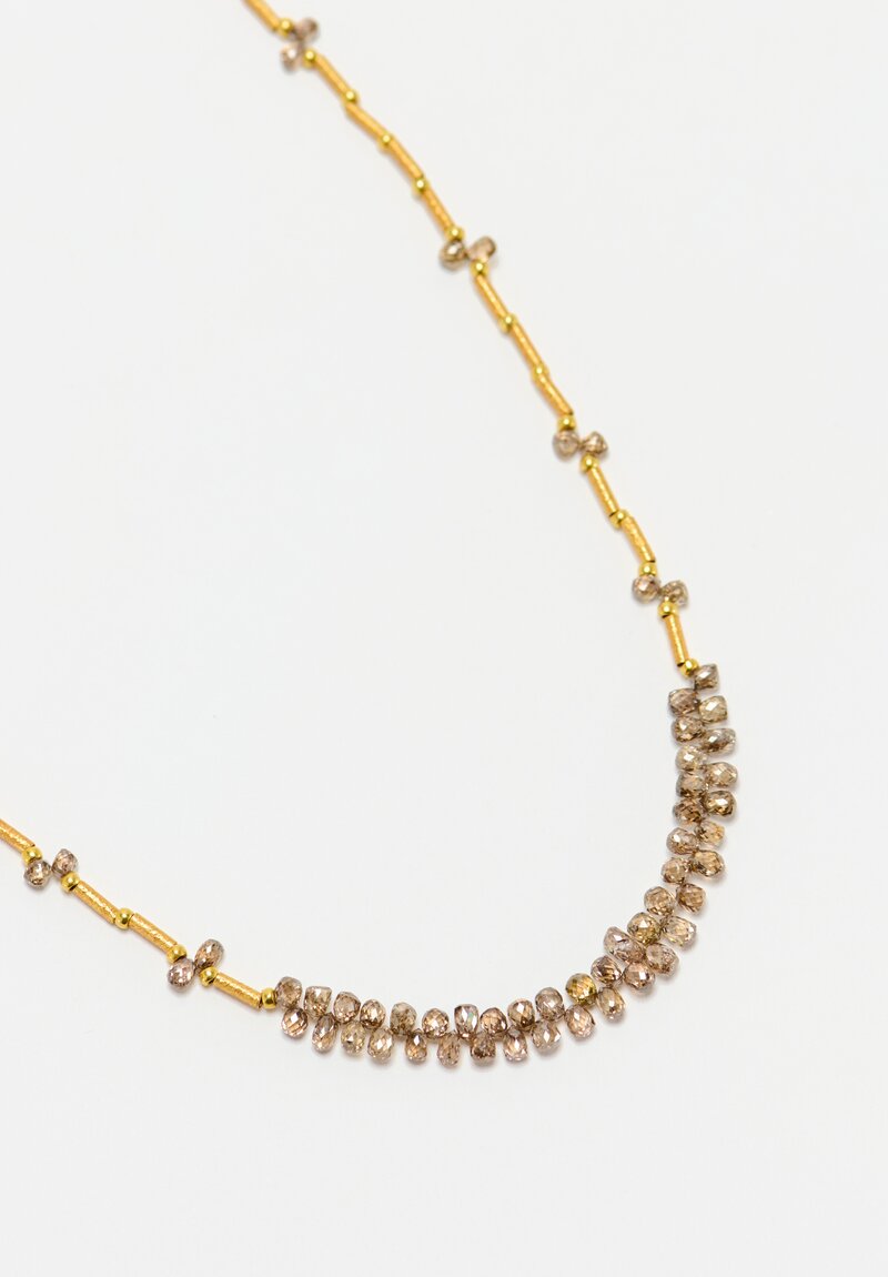 Greig Porter 18K Rounds, Cylinders & Champagne Diamond Droplet Necklace 19"