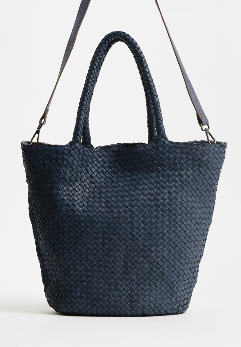Officine Creative Woven Leather Large Class Tote in Indaco Blue