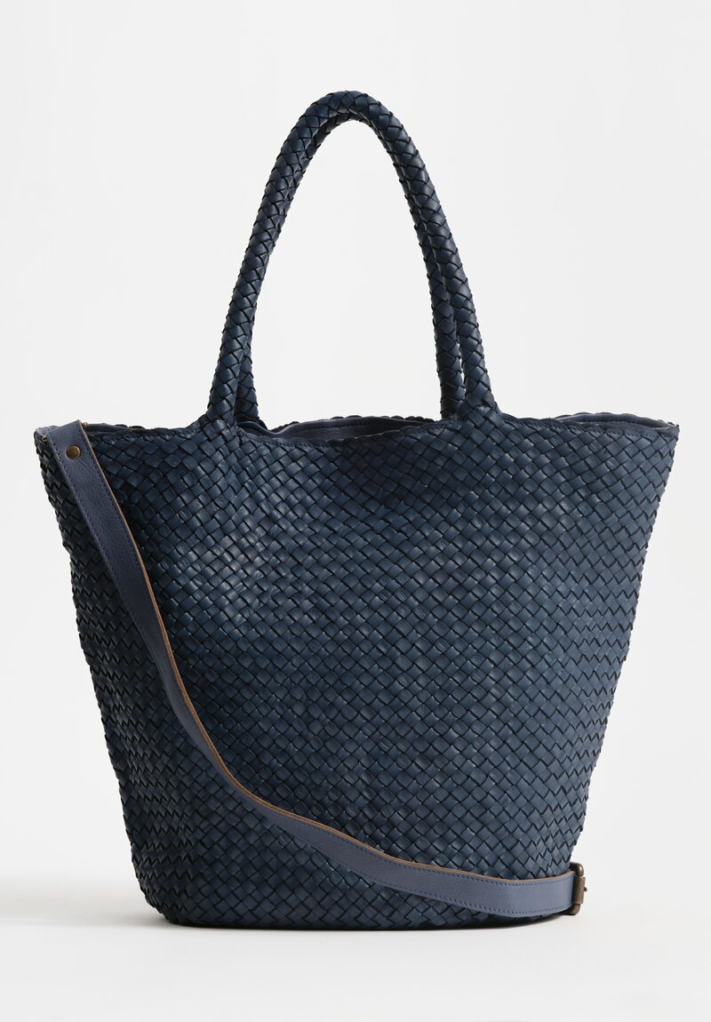 Officine Creative Woven Leather Large Class Tote in Indaco Blue