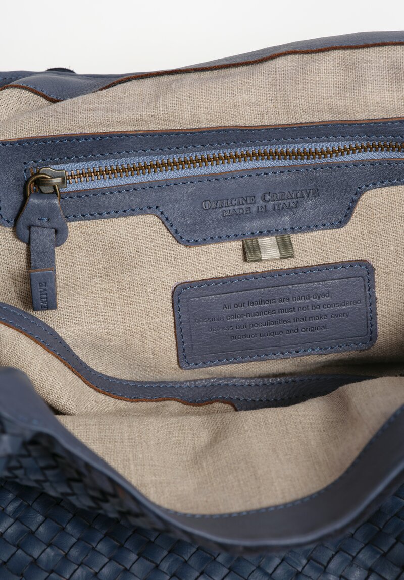 Officine Creative Woven Leather Large Class Tote in Indaco Blue