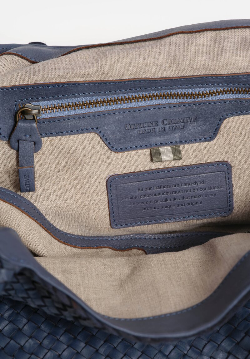 Officine Creative Woven Leather Large Class Tote in Indaco Blue