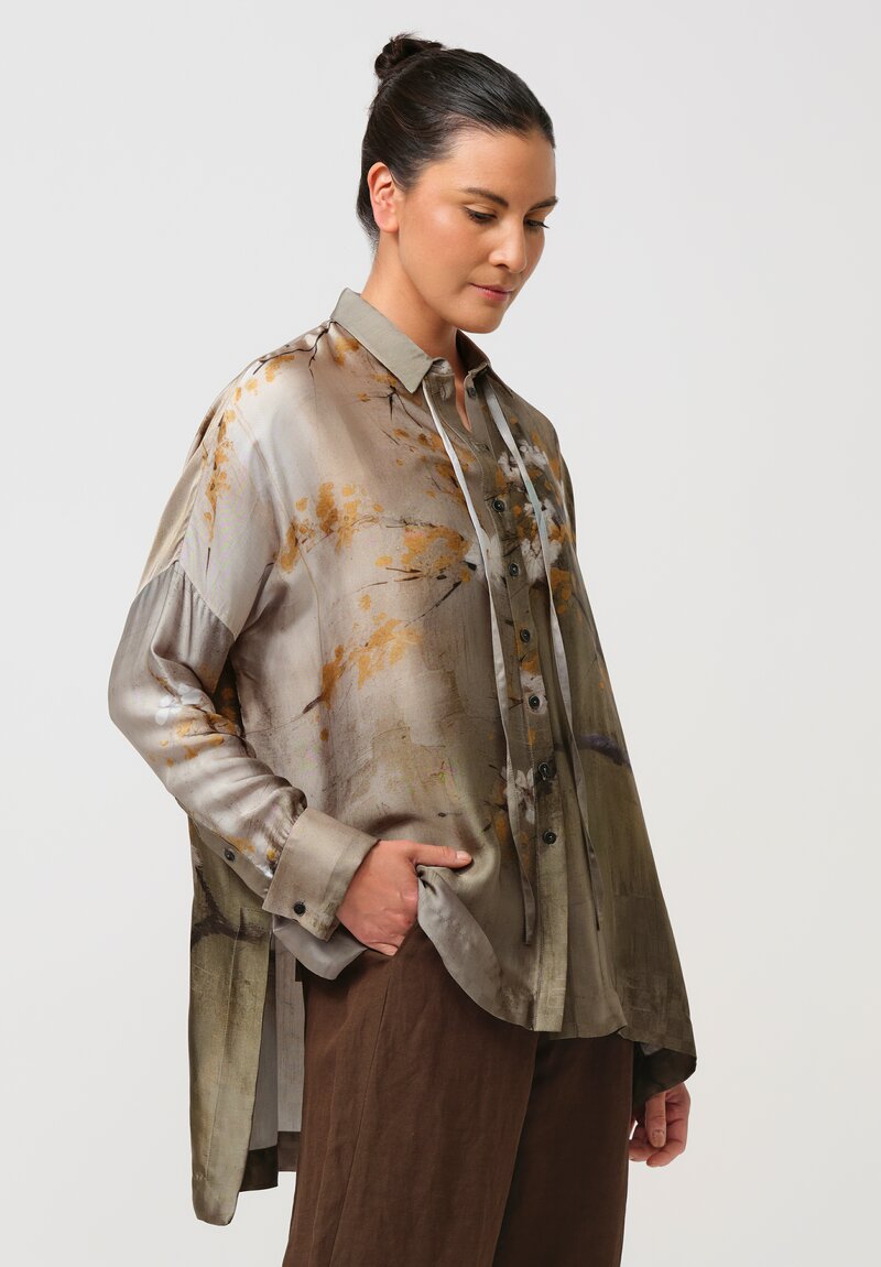Masnada Button-Down Shirt in Silver Cherry Blossoms