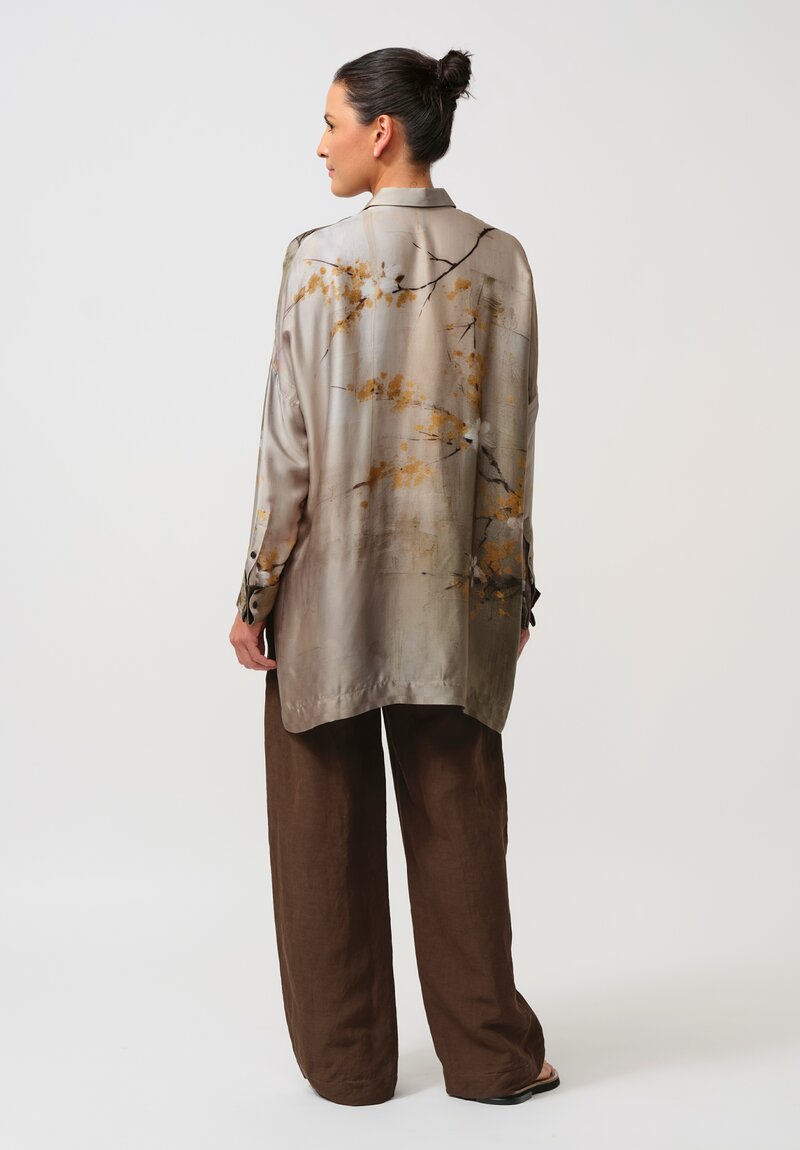 Masnada Button-Down Shirt in Silver Cherry Blossoms