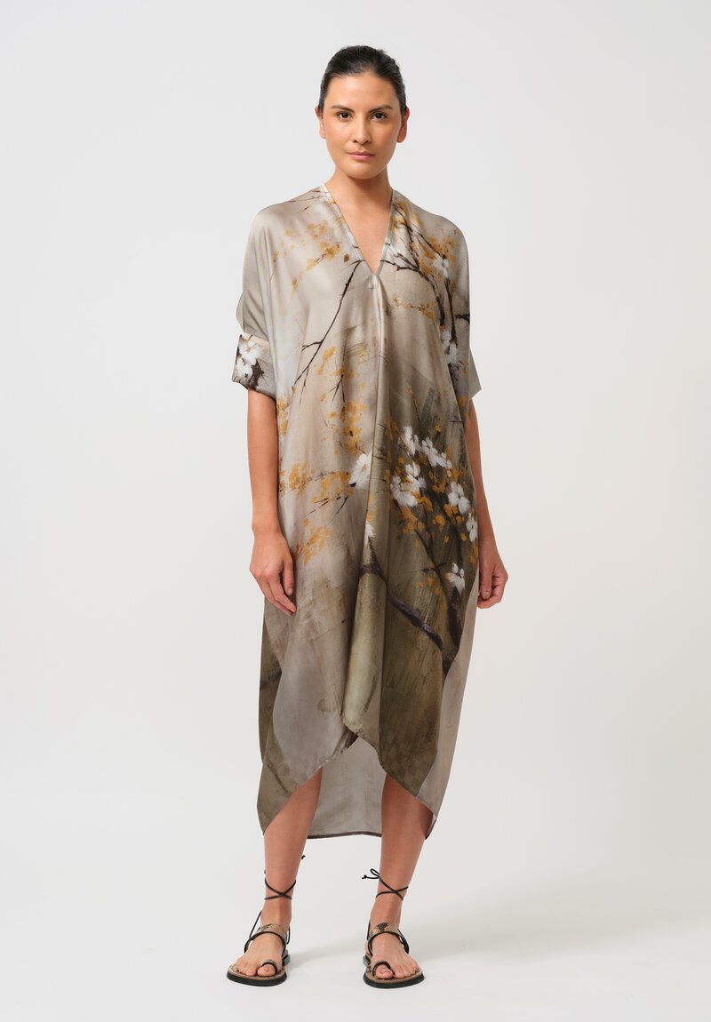 Masnada V-Neck Dress in Silver Cherry Blossoms