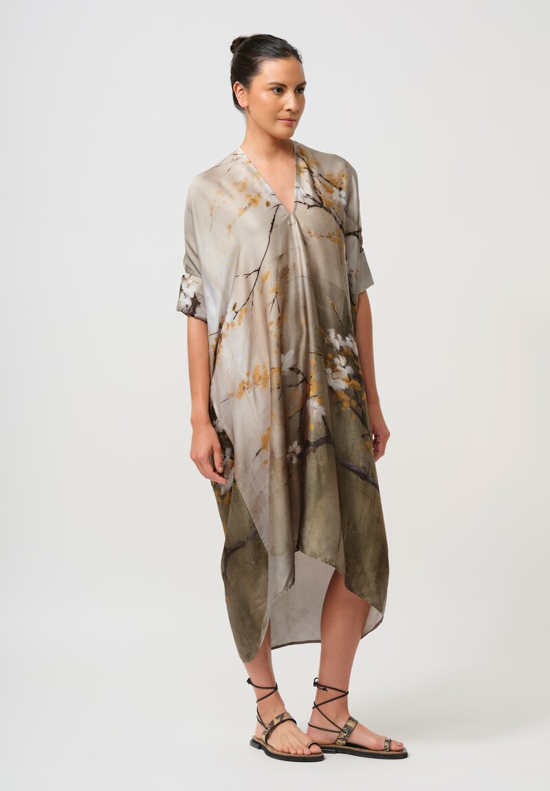 Masnada V-Neck Dress in Silver Cherry Blossoms