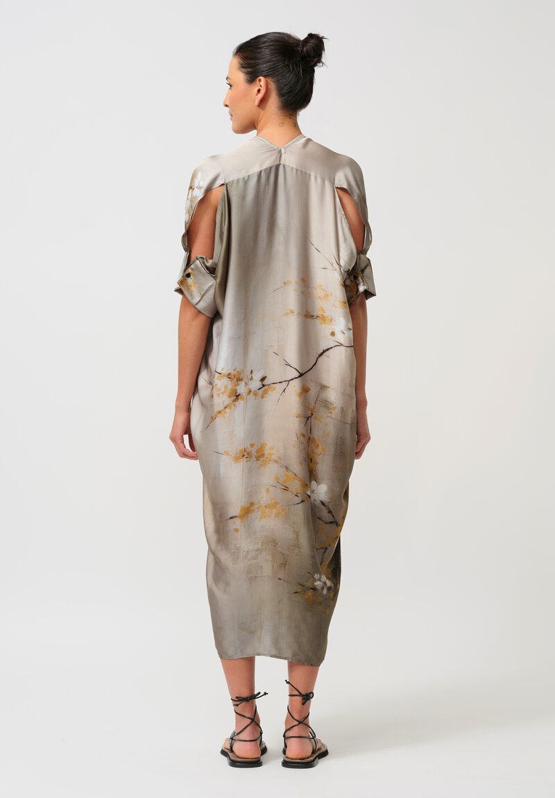 Masnada V-Neck Dress in Silver Cherry Blossoms