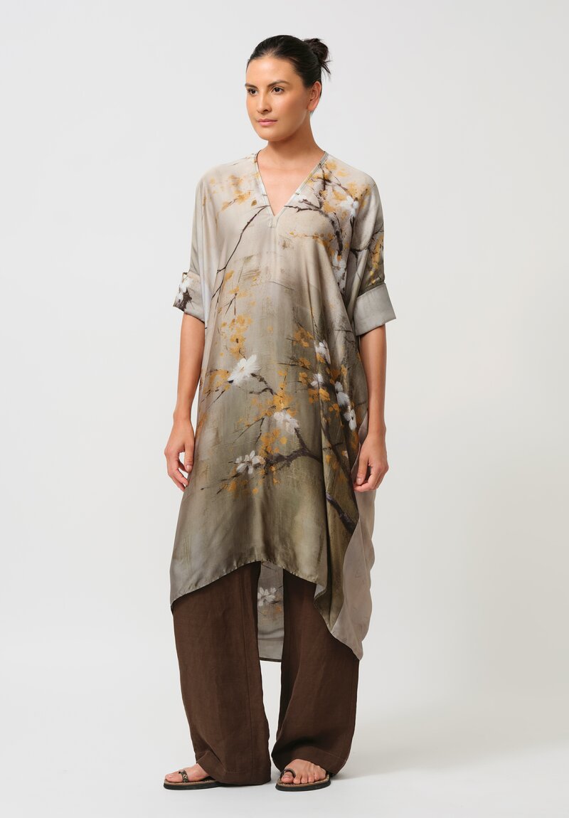 Masnada V-Neck Dress in Silver Cherry Blossoms