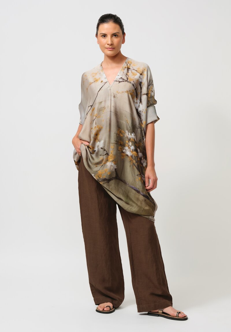 Masnada V-Neck Dress in Silver Cherry Blossoms