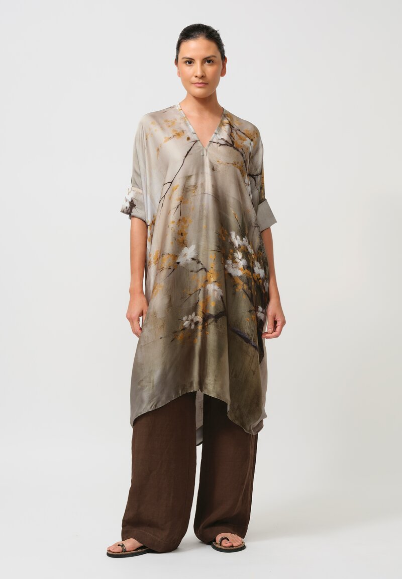 Masnada V-Neck Dress in Silver Cherry Blossoms