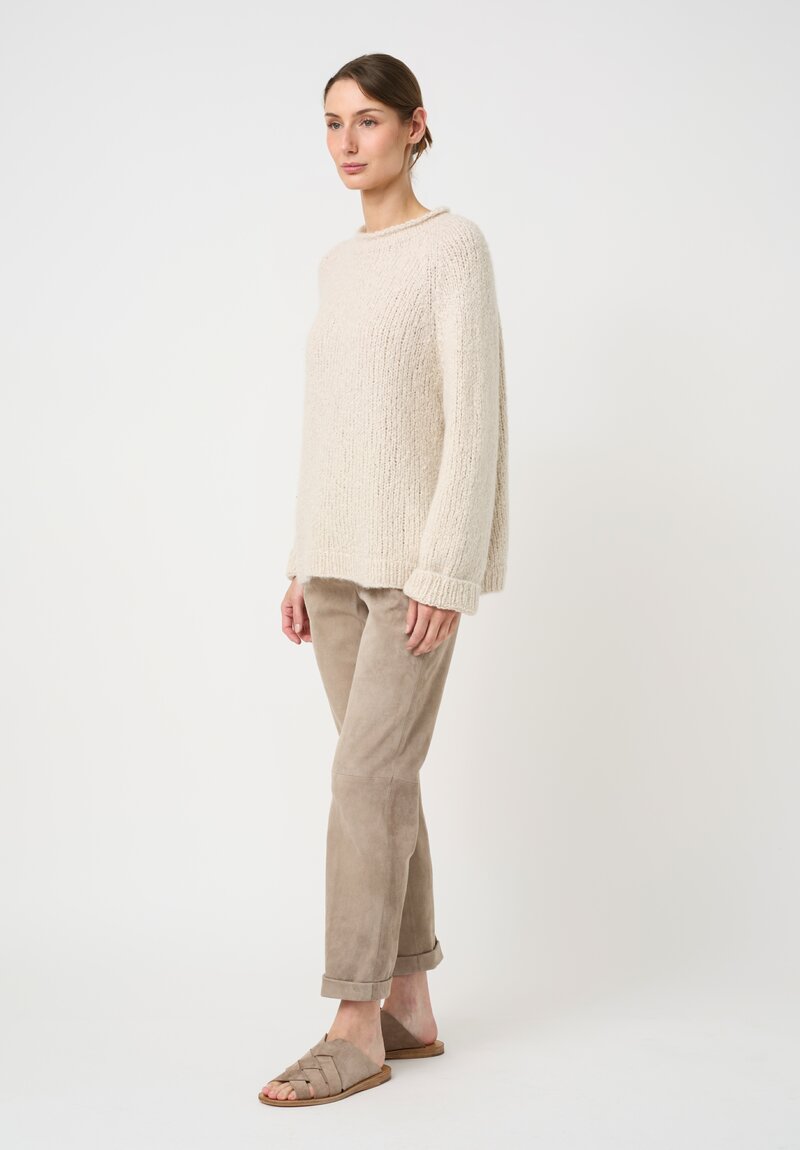 Wommelsdorff Cashmere & Silk Hand-Knit Chili Sweater in Ivory Cream