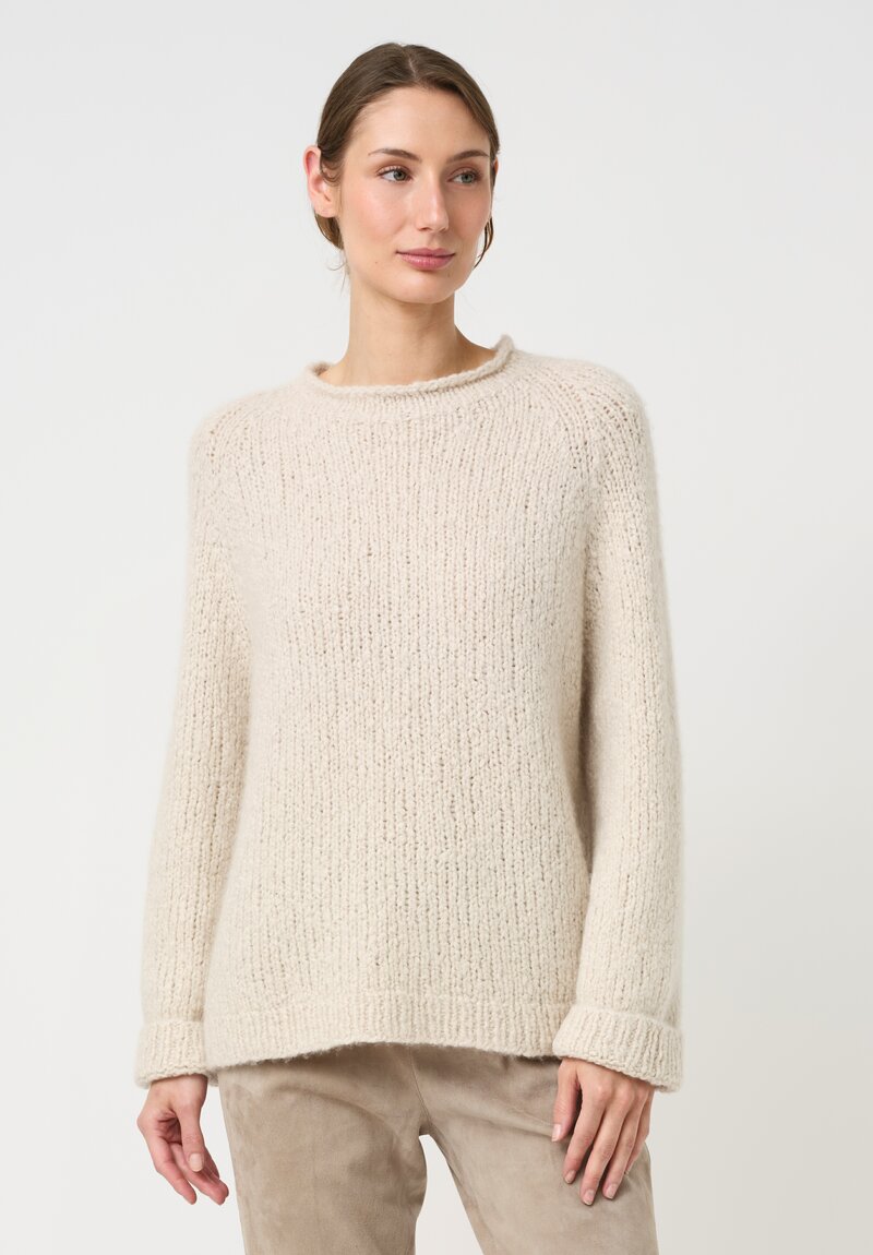 Wommelsdorff Cashmere & Silk Hand-Knit Chili Sweater in Ivory Cream