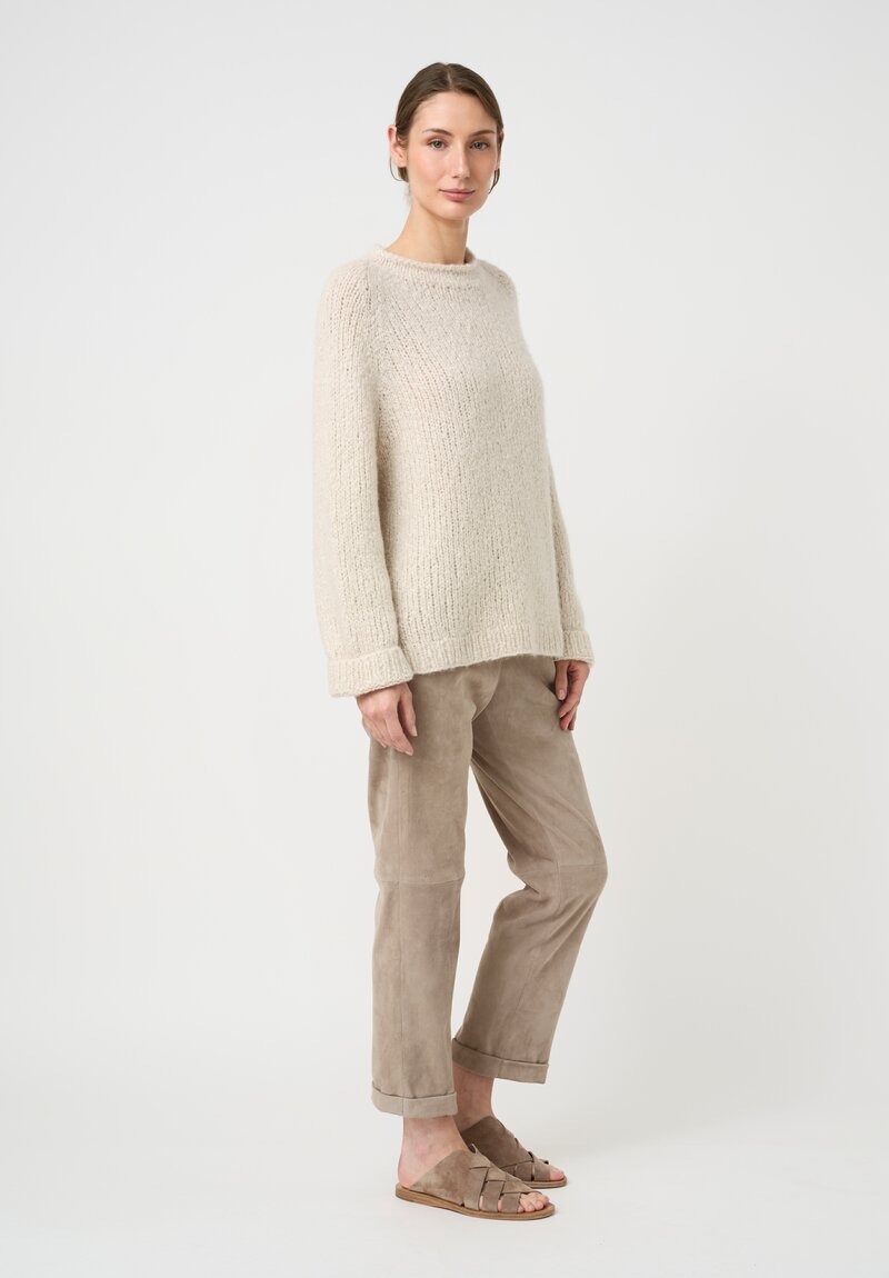 Wommelsdorff Cashmere & Silk Hand-Knit Chili Sweater in Ivory Cream