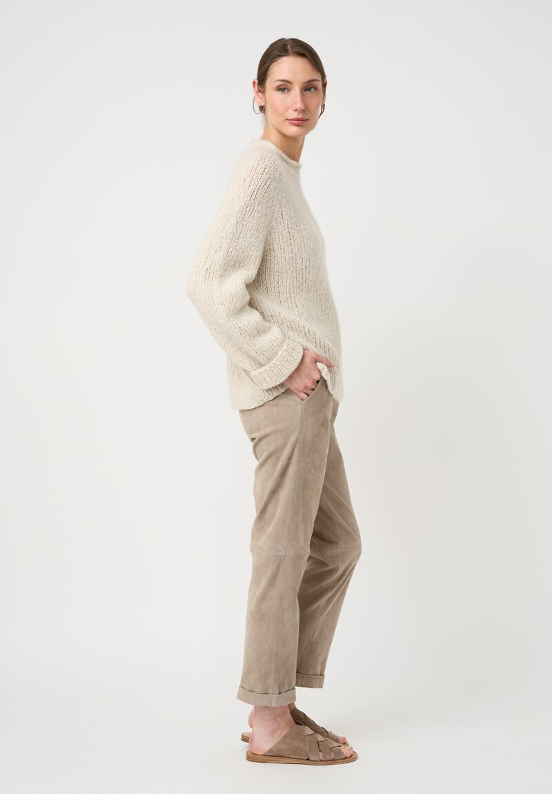 Wommelsdorff Cashmere & Silk Hand-Knit Chili Sweater in Ivory Cream