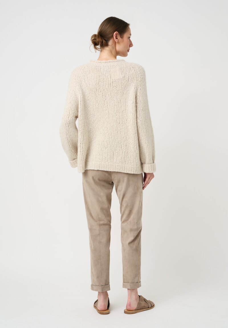 Wommelsdorff Cashmere & Silk Hand-Knit Chili Sweater in Ivory Cream