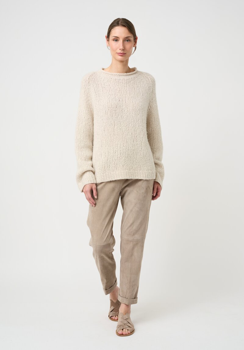 Wommelsdorff Cashmere & Silk Hand-Knit Chili Sweater in Ivory Cream