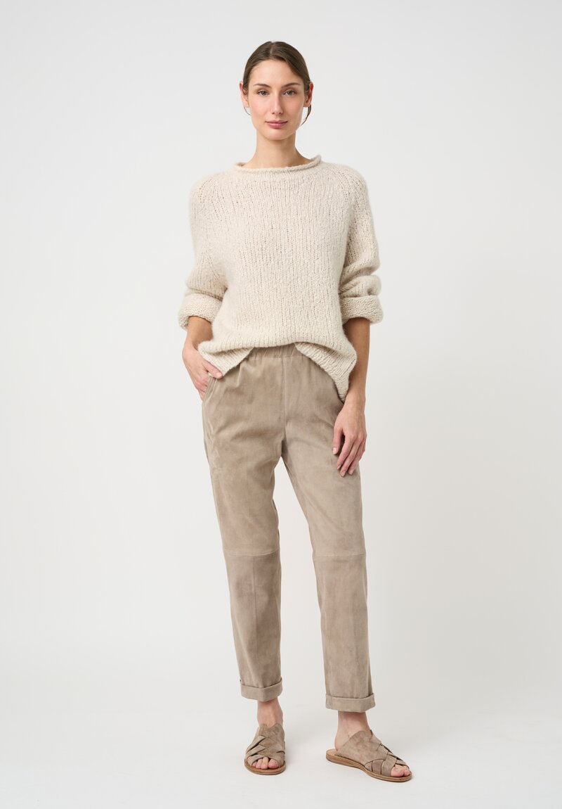 Wommelsdorff Cashmere & Silk Hand-Knit Chili Sweater in Ivory Cream