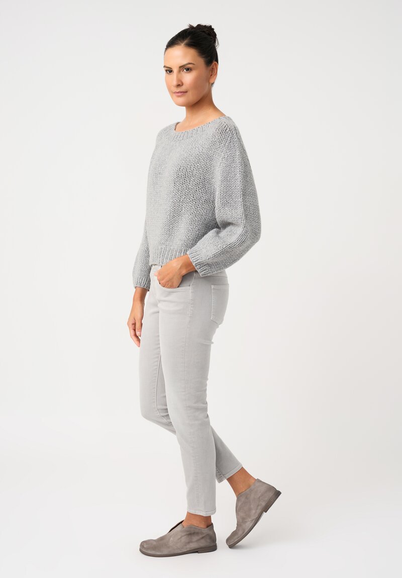 Wommelsdorff Cashmere Hand-Knit Honey Round Neck Sweater in Grey