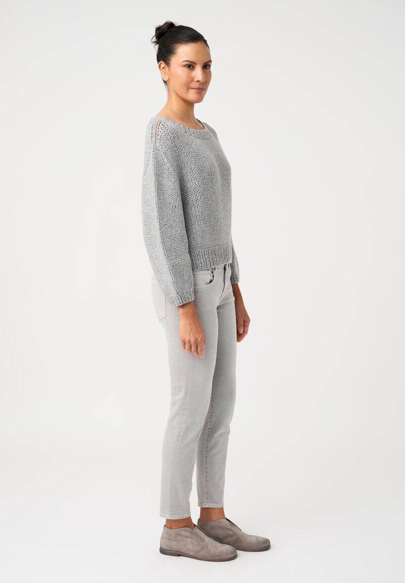 Wommelsdorff Cashmere Hand-Knit Honey Round Neck Sweater in Grey
