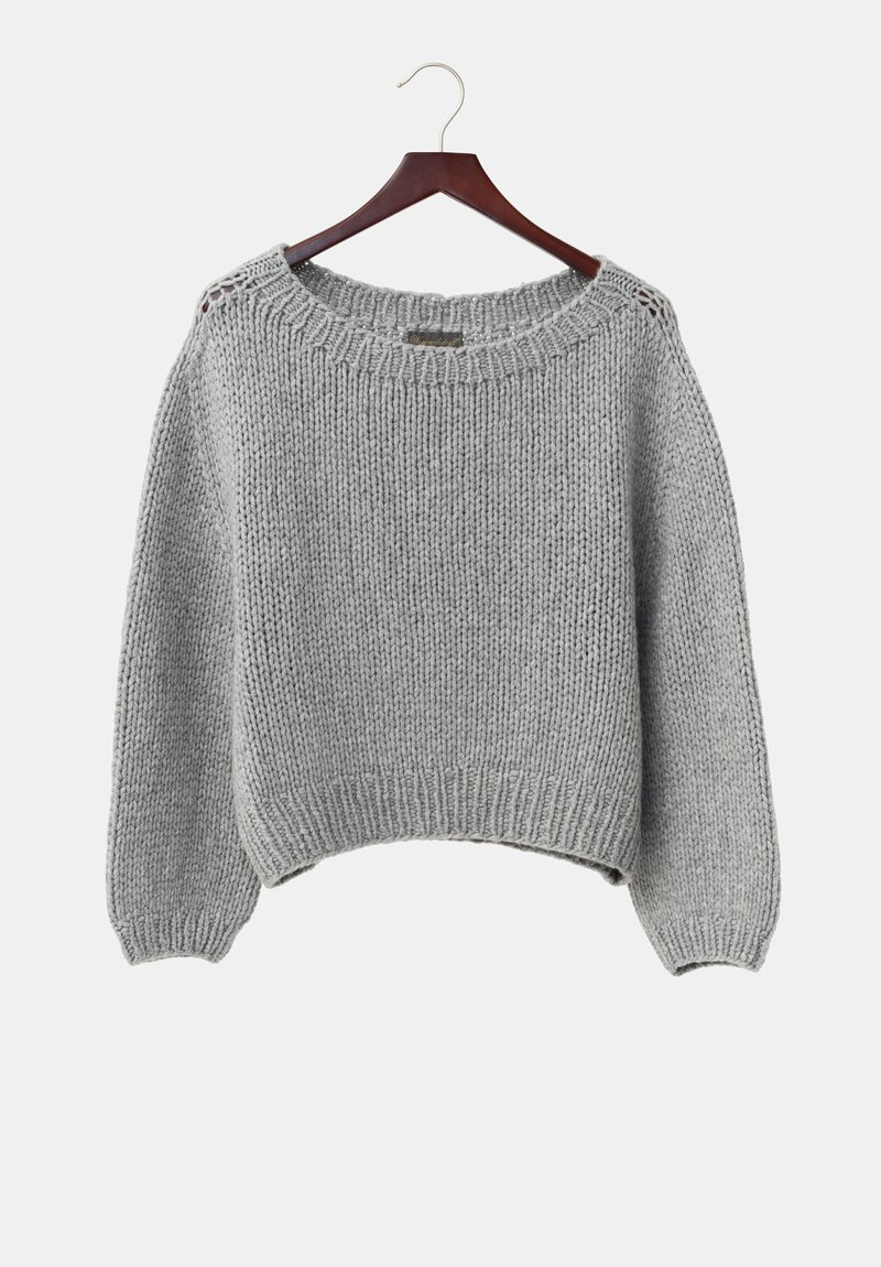 Wommelsdorff Cashmere Hand-Knit Honey Round Neck Sweater in Grey