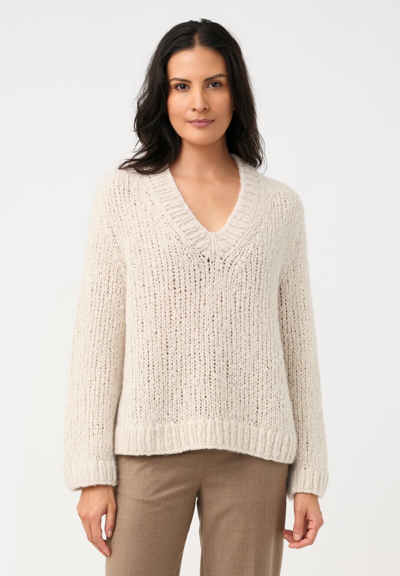 Wommelsdorff Hand-Knit Cashmere & Silk Zazie Sweater in Ivory Cream