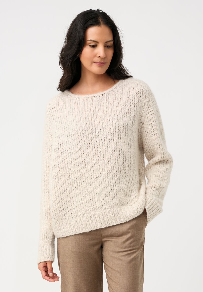 Wommelsdorff Hand-Knit Faye Cashmere & Silk Sweater in Ivory Cream