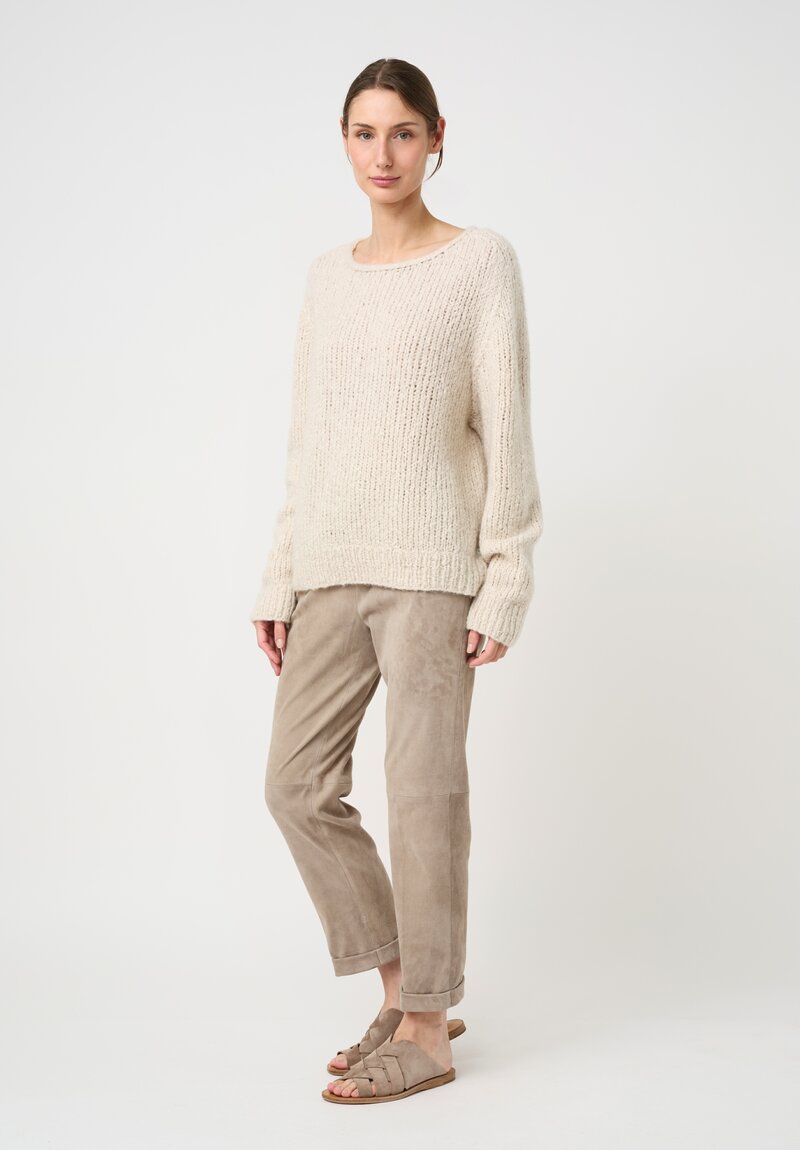 Wommelsdorff Hand-Knit Faye Cashmere & Silk Sweater in Ivory Cream