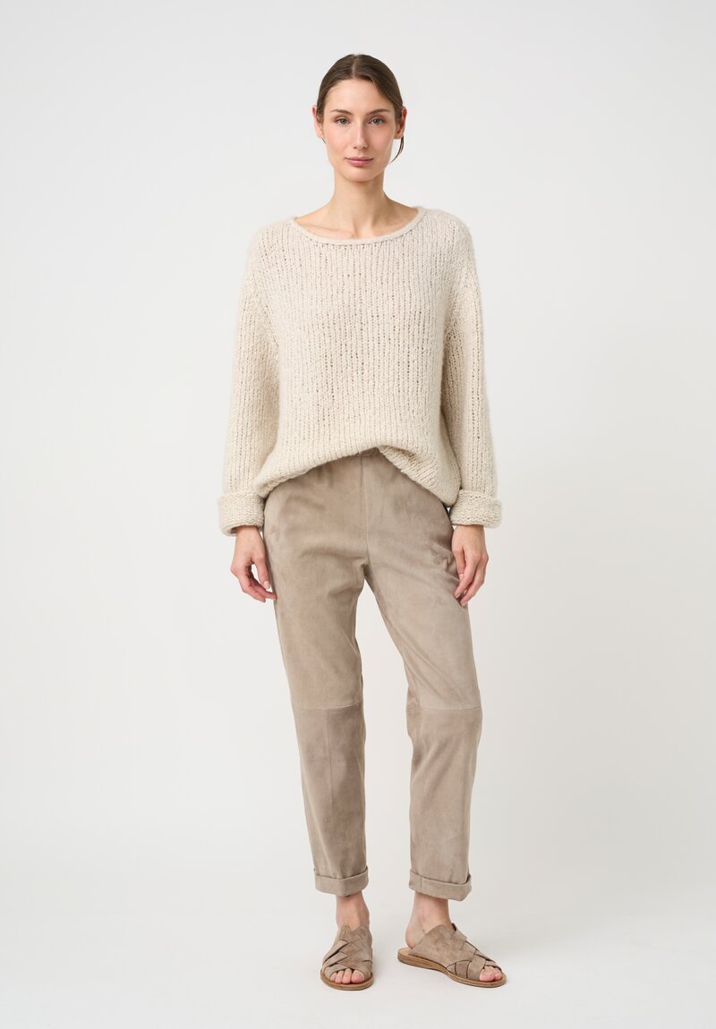 Wommelsdorff Hand-Knit Faye Cashmere & Silk Sweater in Ivory Cream