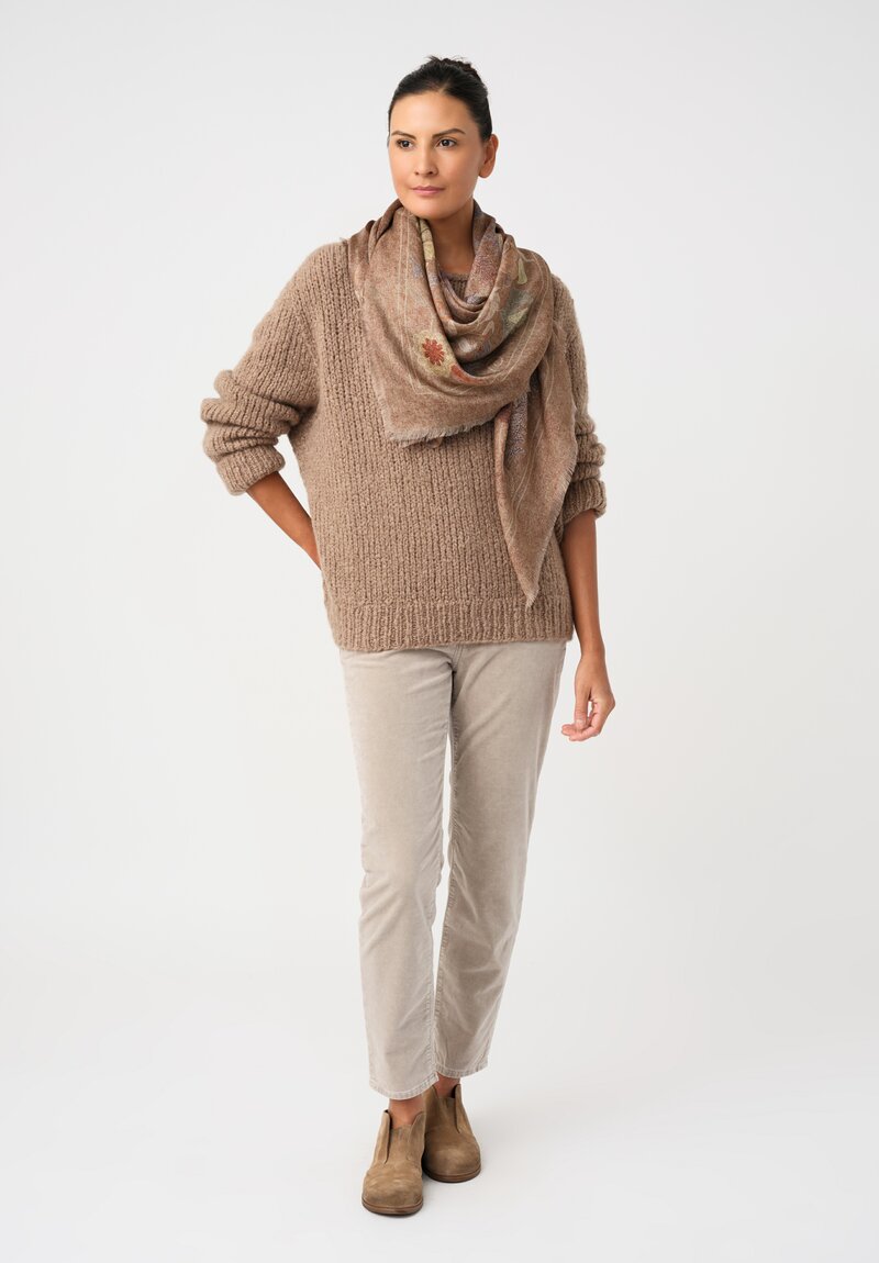 Wommelsdorff Cashemere & Silk Hand-Knit Faye Scooped Neck Sweater in Toffee Brown