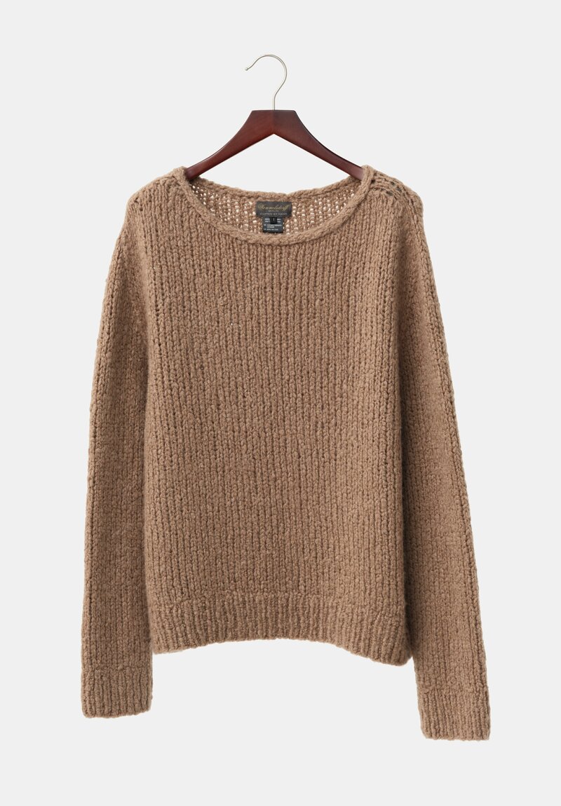 Wommelsdorff Cashemere & Silk Hand-Knit Faye Scooped Neck Sweater in Toffee Brown