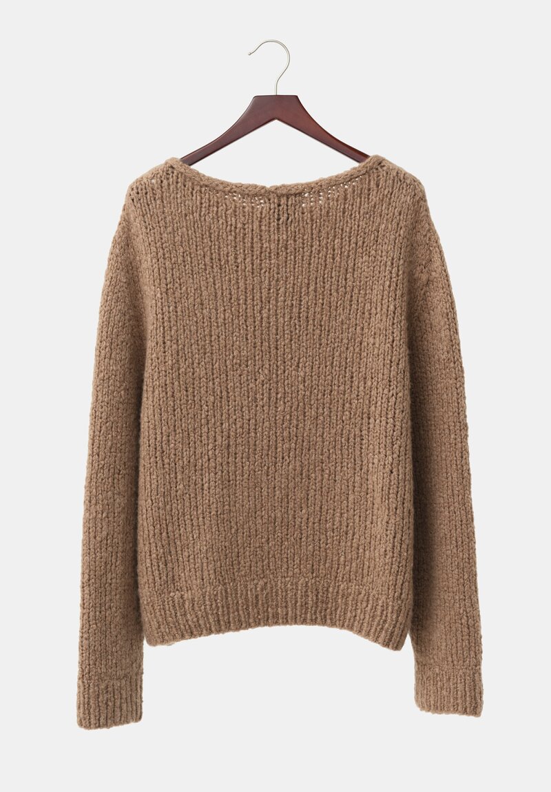 Wommelsdorff Cashemere & Silk Hand-Knit Faye Scooped Neck Sweater in Toffee Brown