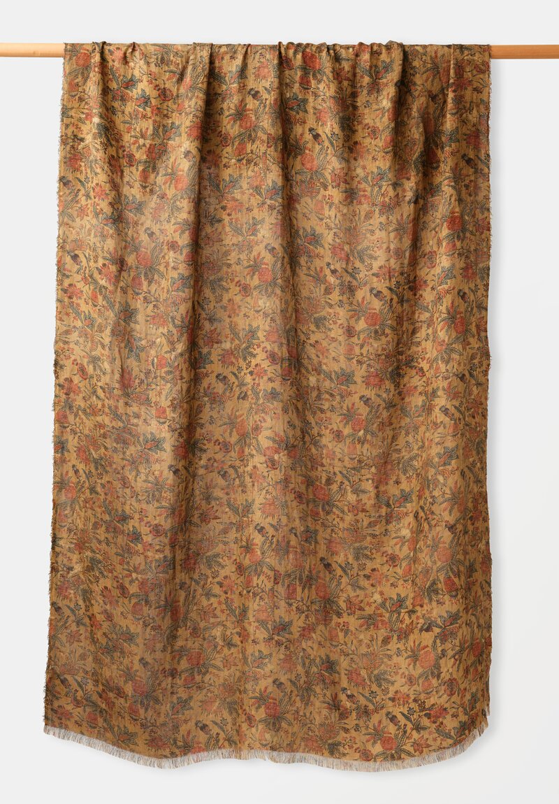 The House of Lyria Linen Floral Tapestry Firmamento Throw in Natural, Red & Green