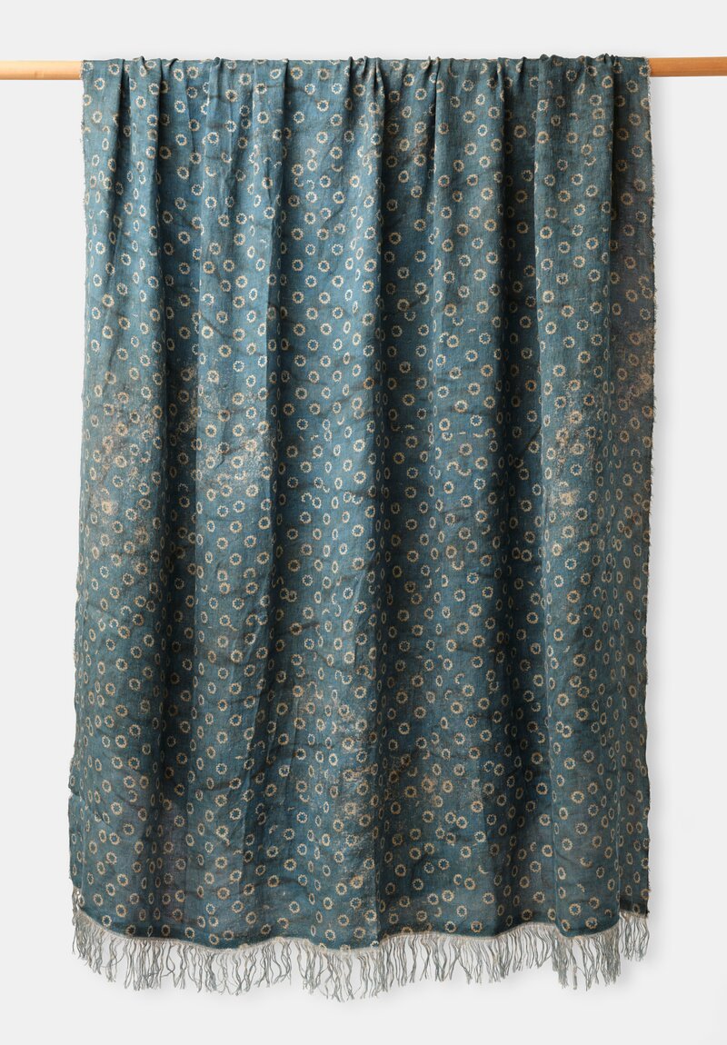 The House of Lyria Linen Starburst Sollievo Tablecloth in Blue & Natural
