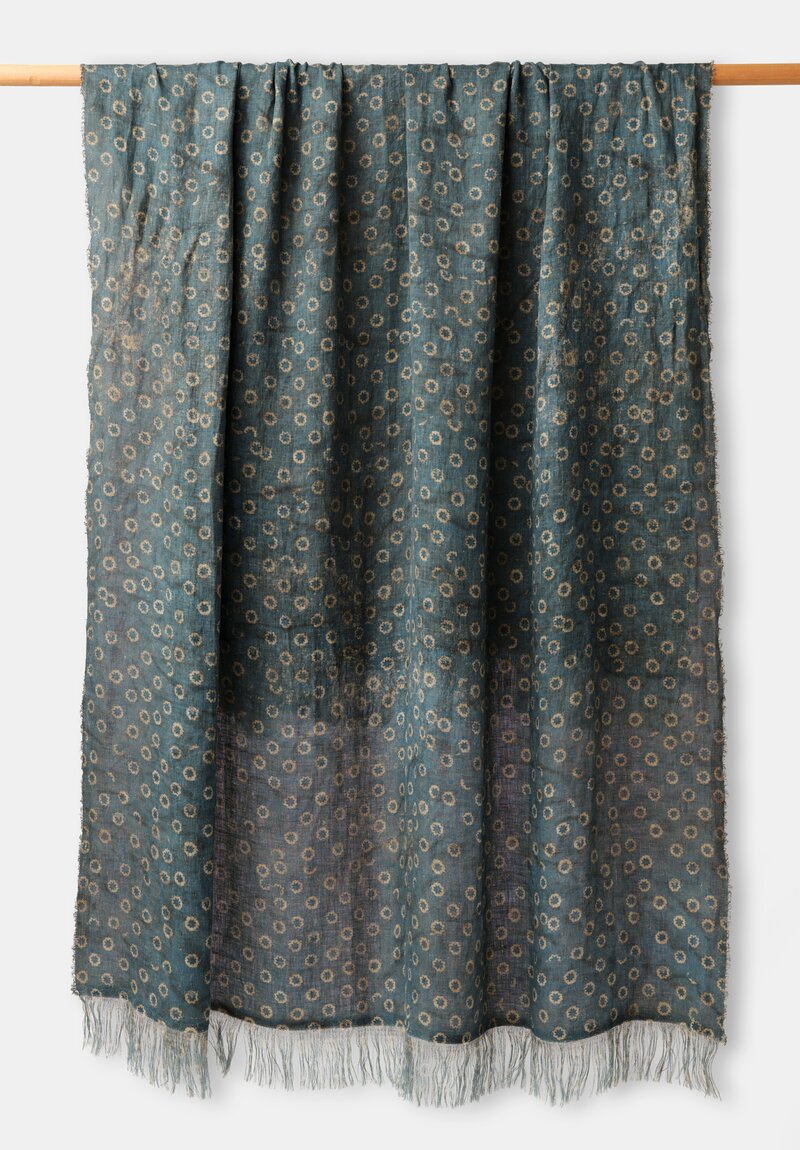 The House of Lyria Linen Starburst Tormento Tablecloth in Blue & Natural