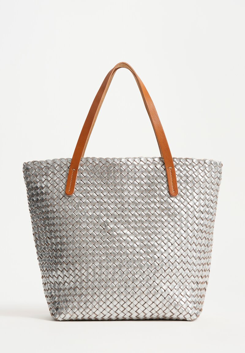 Massimo Palomba Calf Leather Antibes Hand-Woven Tote in Silver