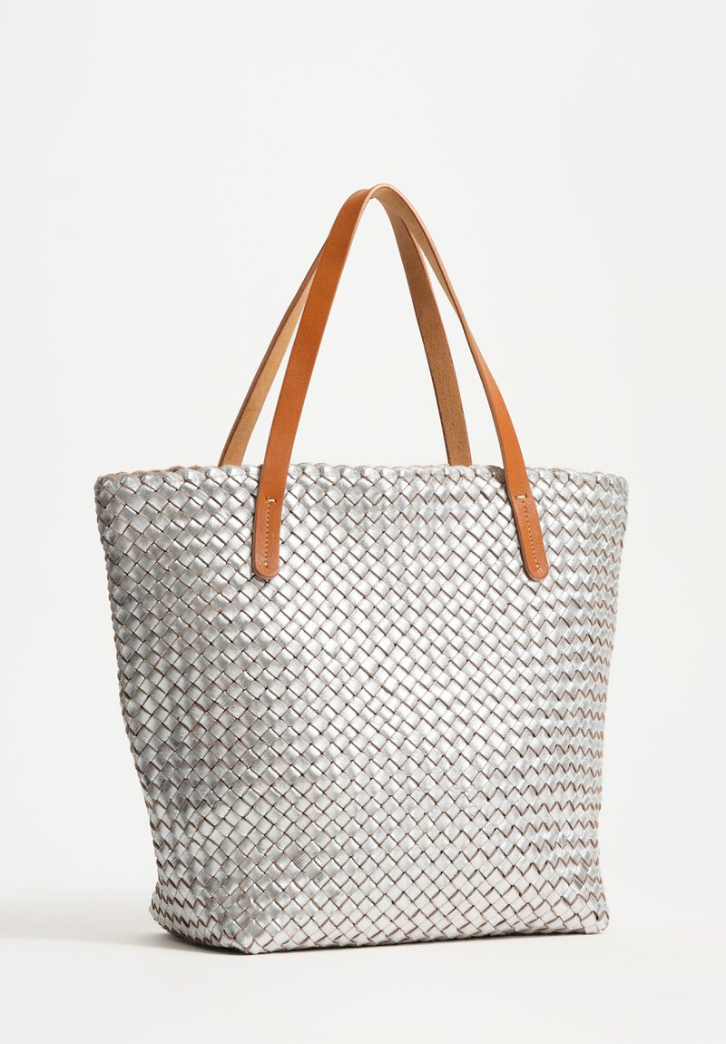 Massimo Palomba Calf Leather Antibes Hand-Woven Tote in Silver